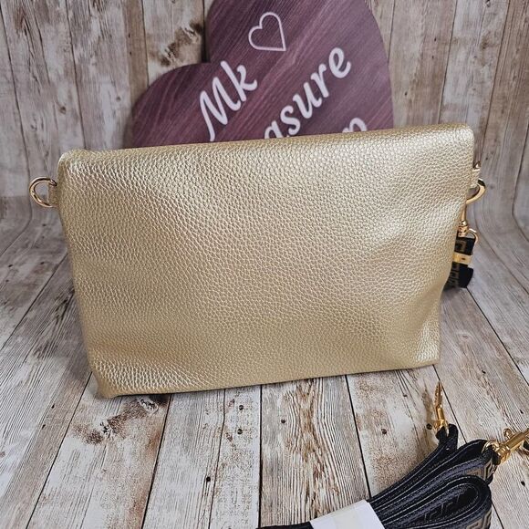 VERSACE Gold Black Faux Leather Clutch Crossbody Bag - Picture 4 of 9